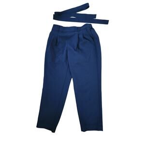 LOFT Navy Blue Pleated Tapered Ankle Pants Belted Size Medium